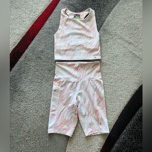 Champion Pink Marble Flow Cropped Top And Shorts